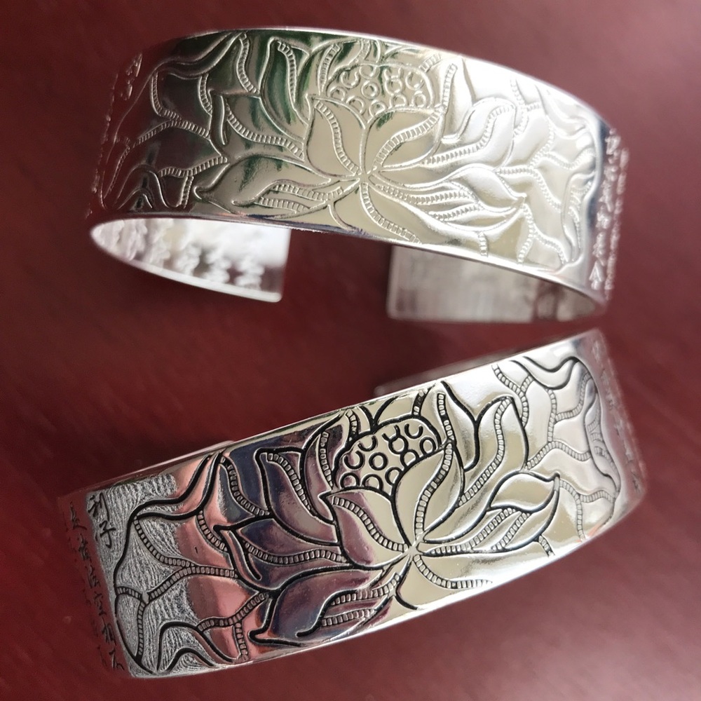 High-quality lotus Asian engraved Silver bracelet - Picture 2 of 8